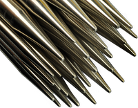 Close-up of metal knitting needle tips for Chiaogoo interchangeable needles